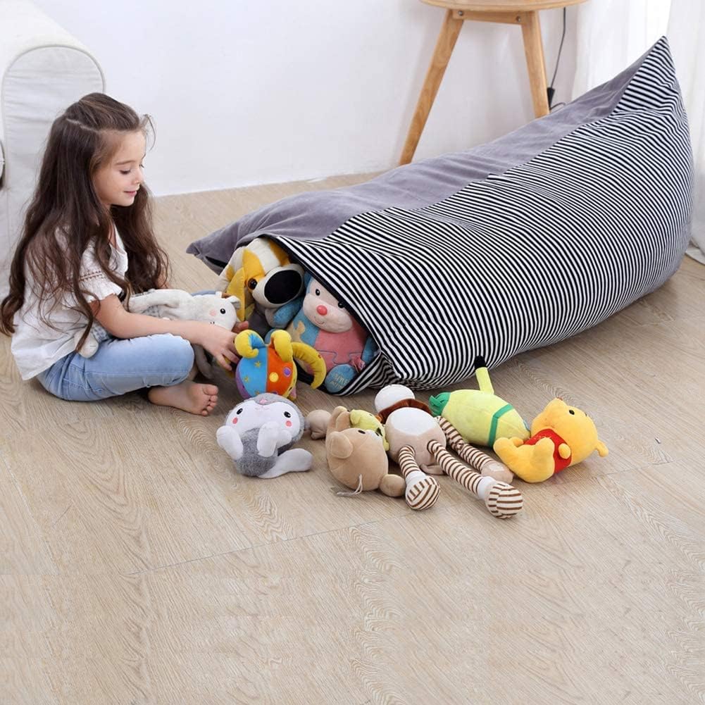 Bchway Stuffed Animal Storage Bean Bag Chair | 53" Extra Large Beanbag Cover for Kids and Adults, Plush Toys Holder and Organizer for Boys and Girls | Premium Velvet - Soft & Comfortabl (Stars Style)