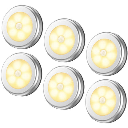 6 Packs Motion Sensor Light, Cordless Battery-Powered LED Night Lights for Hallway Bathroom Bedroom Kitchen, Closet Lights Stair Puck Lighting(Warm White)