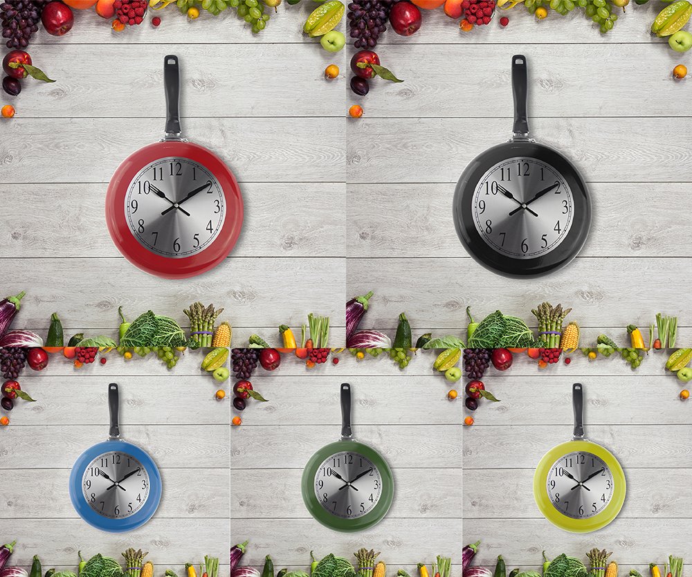 Timelike Wall Clock, 10 inch Metal Frying Pan Kitchen Wall Clock Home Decor - Kitchen Themed Unique Wall Clock with a Screwdriver (Red)