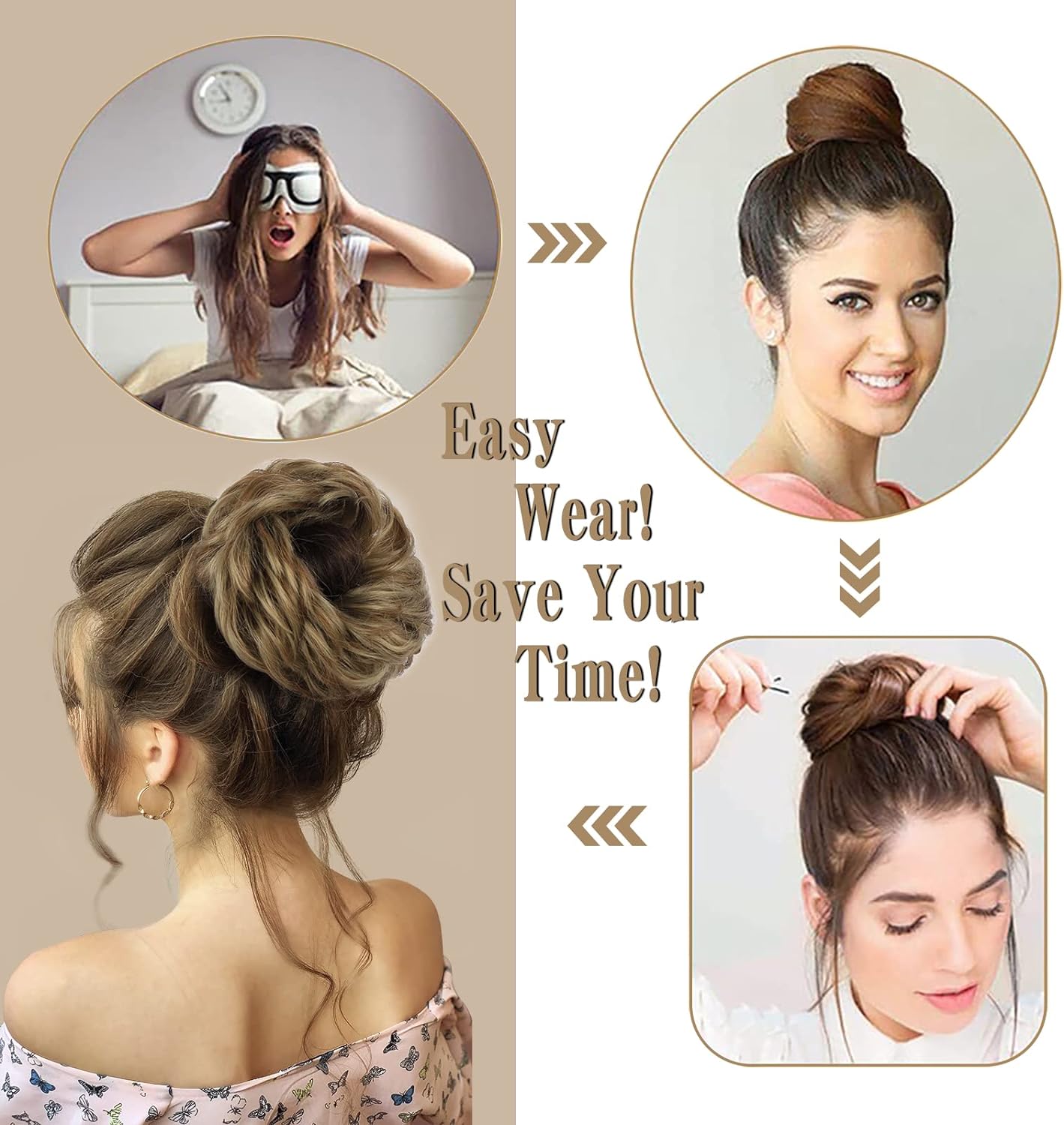 MORICA 1PCS Messy Hair Bun Hair Scrunchies Extension Curly Wavy Messy Synthetic Chignon for Women (12AH613(Light Golden Brown & Lightest Blonde))