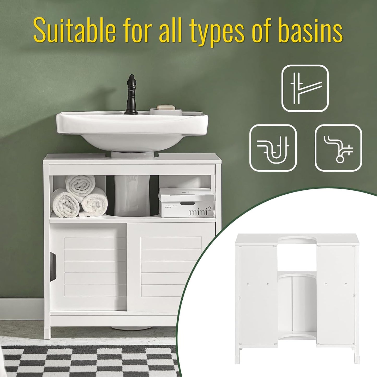 SoBuy FRG128-II-W Under-Sink Cabinet Bathroom Cabinet Cover Column Washbasin Anti-Moisture White L 60 x D 30 x H 61 cm