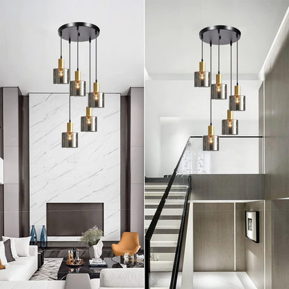 HUA QIANG WANG 3-Light Smoke Gray Glass Pendant Light,Modern Glass Hanging Light Chandelier for Living Room Dining Room Bedroom Kitchen Island