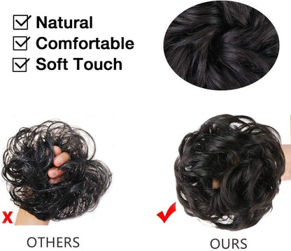 MORICA 1PCS Messy Hair Bun Hair Scrunchies Extension Curly Wavy Messy Synthetic Chignon for Women (12AH613(Light Golden Brown & Lightest Blonde))