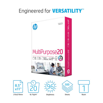 HP Printer Paper 8.5x11 MultiPurpose 20 lb 3 Ream Case 1500 Sheets 96 Bright Made in USA FSC Certified Copy Paper HP Compatible 112530C