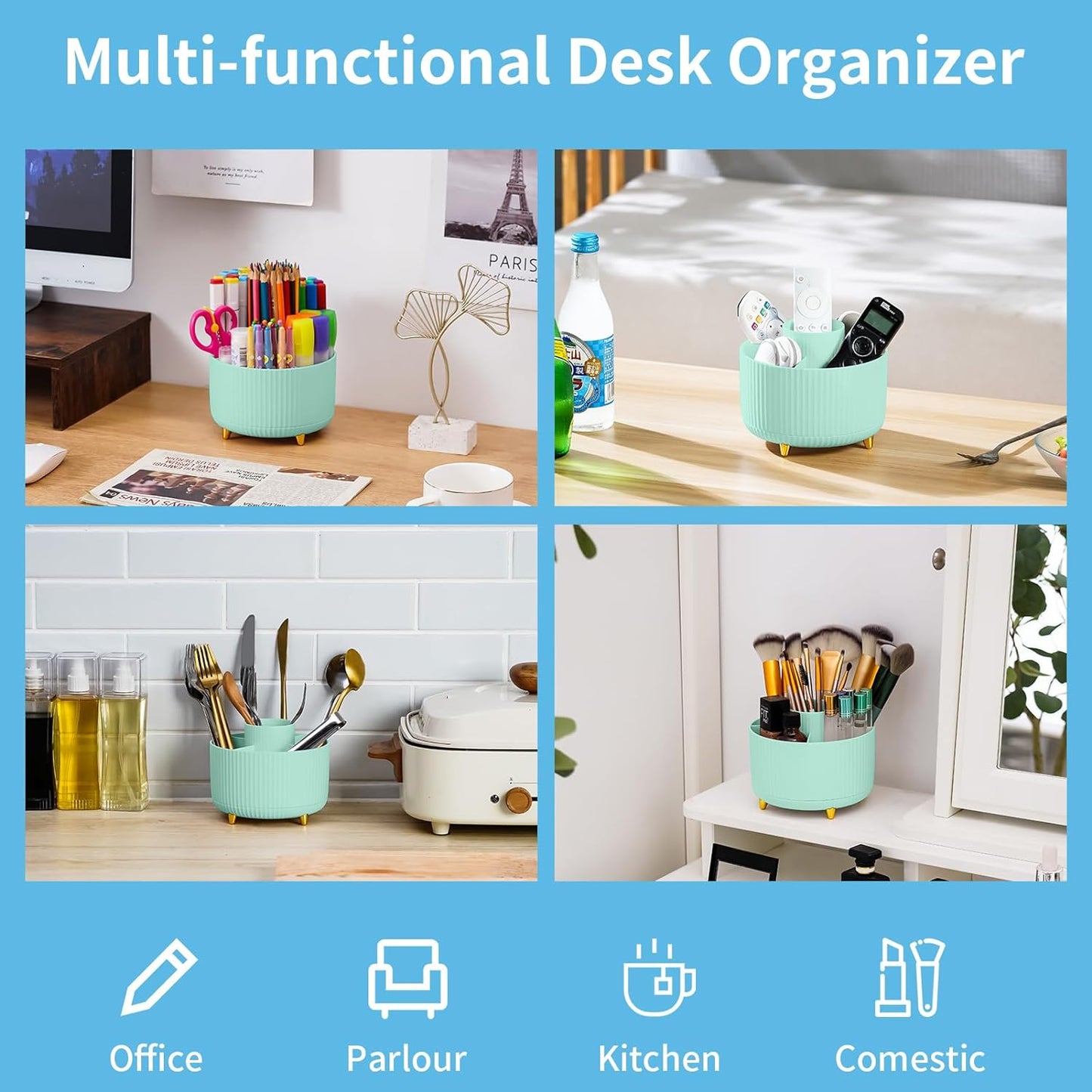 Marbrasse 3 Pcs Big Desk Organizer- Pen Organizer Storage for Office, School, Home Supplies, Translucent White Pen Storage Holder, High Capacity, Set of 3, 12 Compartments (White Big Pen Holder)