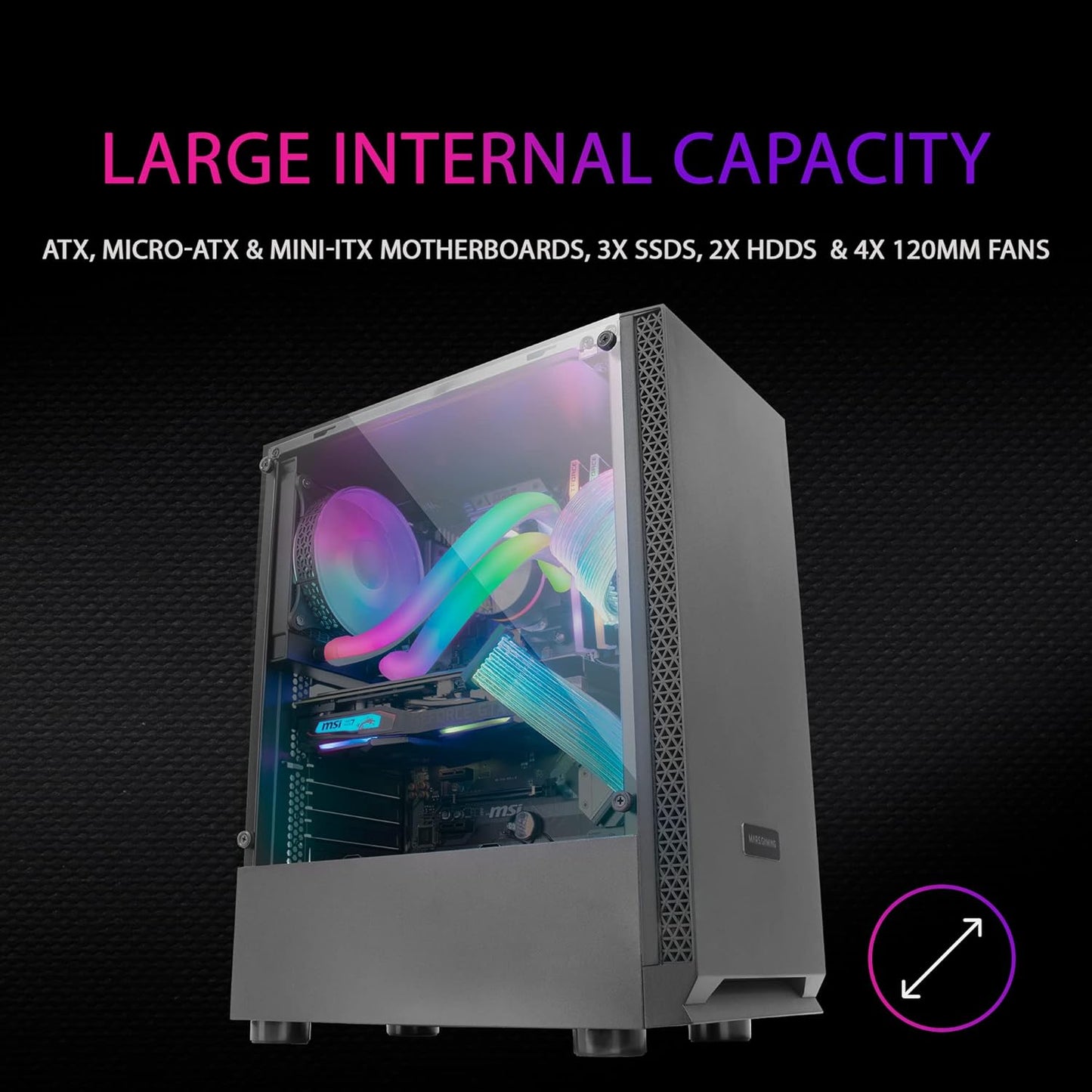 MARSGAMING MCX, ATX PC Gaming Case, Tempered Glass, RGB DUAL Fan, White