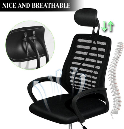 SKY-TOUCH SKY TOUCH Office Chair,Comfort Ergonomic Height Adjustable Desk Chair with Lumbar Support Backrest Black