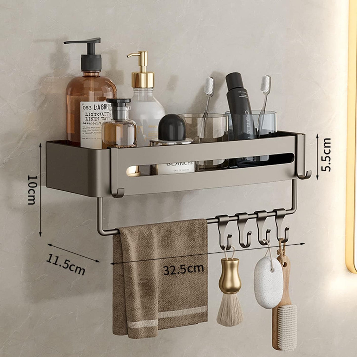 Serize Bathroom Storage Organizer, No Drilling Wall Mounted Shower Storage Rack Organizer, Anti-Rust Bathroom Storage Basket with Hooks, Suitable for Bathroom, Kitchen and Toilet (Style 1)