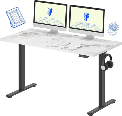 Flexispot 55 X 28 Inches Electric Stand Up Metal Desk Workstation, Whole Piece Desk Board Home Office Computer Standing Table Height Adjustable Desk Black Frame and 55 Black Top