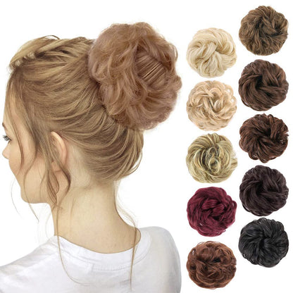 MORICA 1PCS Messy Hair Bun Hair Scrunchies Extension Curly Wavy Messy Synthetic Chignon for Women (12AH613(Light Golden Brown & Lightest Blonde))