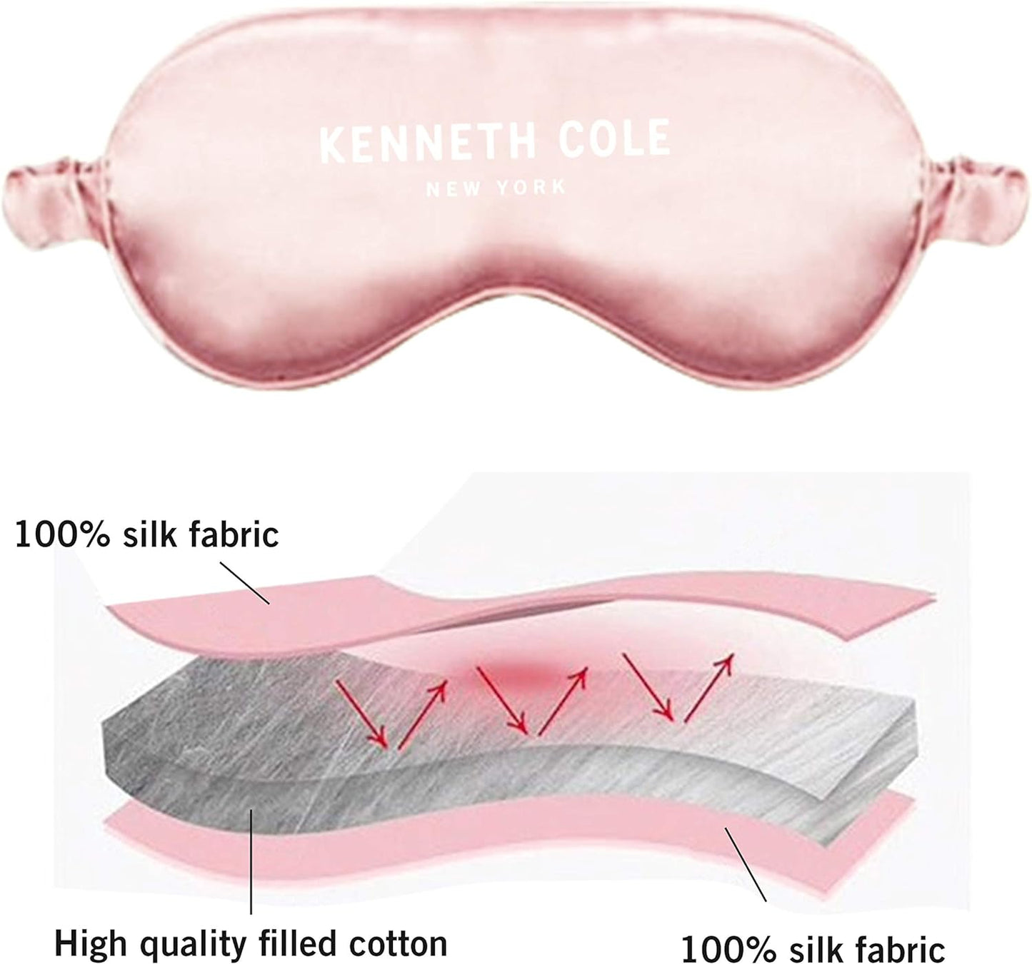 Kenneth Cole Pure Silk Sleep Mask, Eye Mask Cooling Reusable Super Soft With Adjustable Strap for Sleeping And Eye Mask For Sleeping Blocks Light Reduces Puffy Eyes, Black, Pack of 1