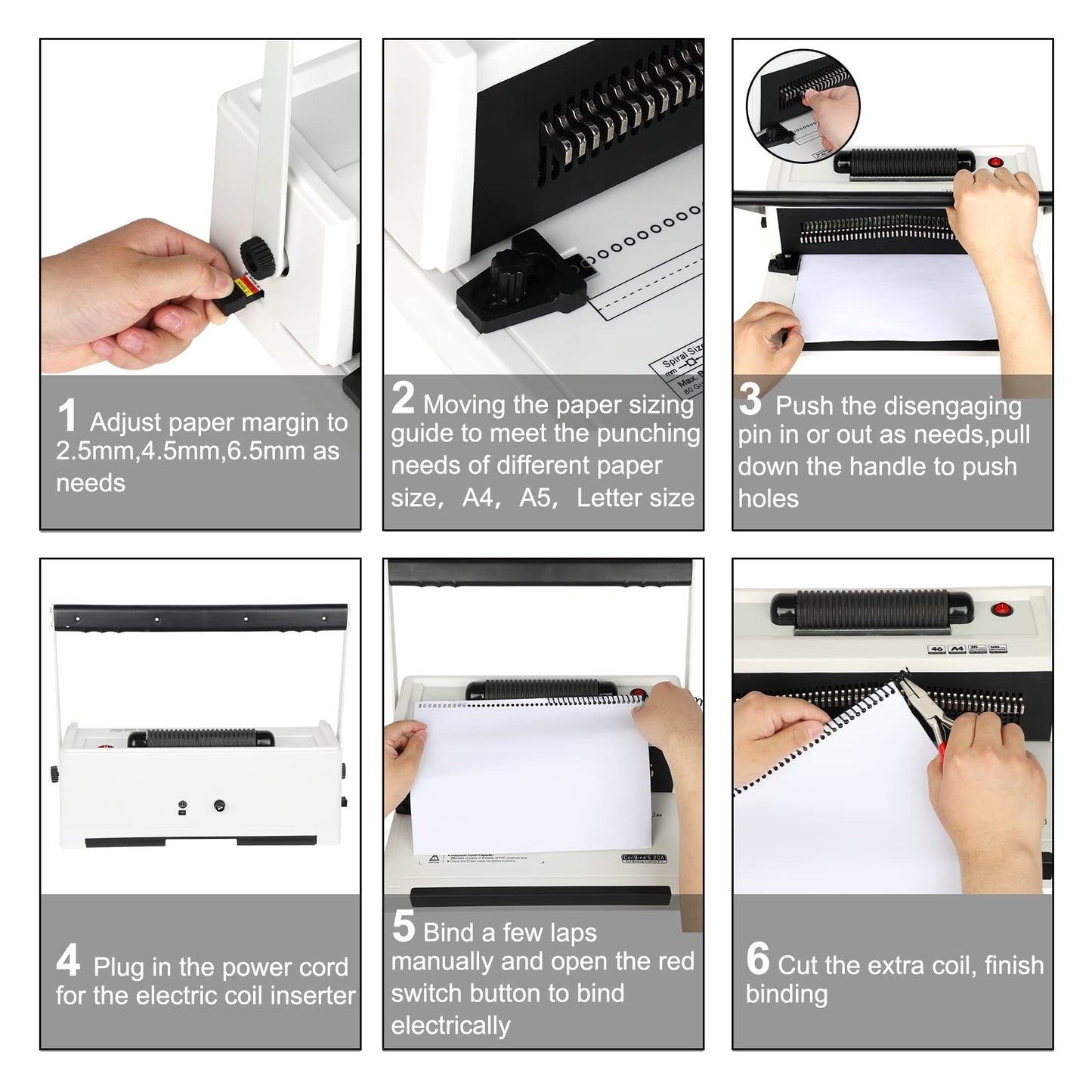 Souyou Spiral Coil Binding Machine, Binding Machine Spiral Coil Binder-20 Sheets Punch Capacity-Adjustable Margin- 46 Disengaging Pins-100 pcs 5/16'' Plastic Coil & Coil Crimper Plier-1 Year Warranty