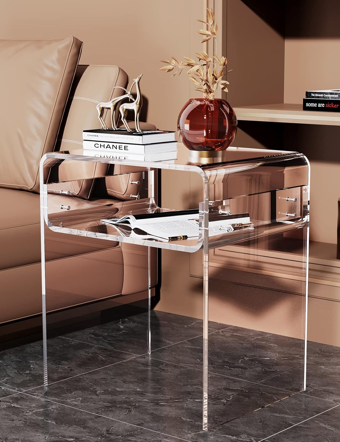 solaround Acrylic Side Table, Nightstand U-Shaped Bedside Table for Bedroom Living Room, 30 * 40 * 50cm, Clear