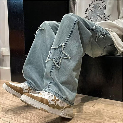 FantasyGears Y2k Jeans Men Grunge Hip Hop Baggy Pants Straight Leg Graphic Denim Joggers Loose Goth Trousers Streetwear