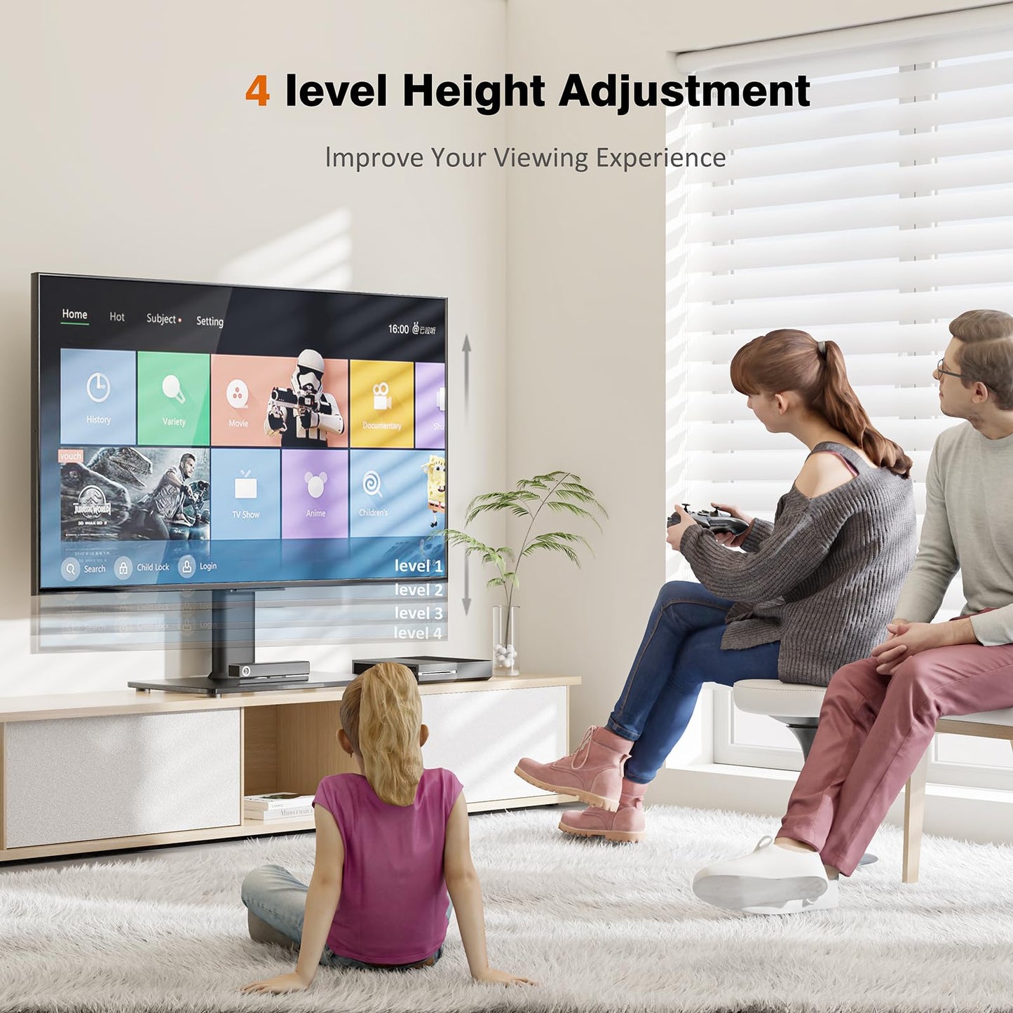 Hemudu Universal Swivel TV Stand/Base Table Top TV Stand for 13 to 32 inch TVs with 100 Degree Swivel, 4 Level Height Adjustable, Heavy Duty Tempered Glass Base, Holds up to 35kg HT07B-001P