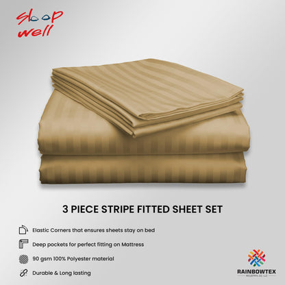 Sleep Well Microfiber Stripe Fitted Sheet with 2 Pillowcase Set - 150x200+17cm (White)