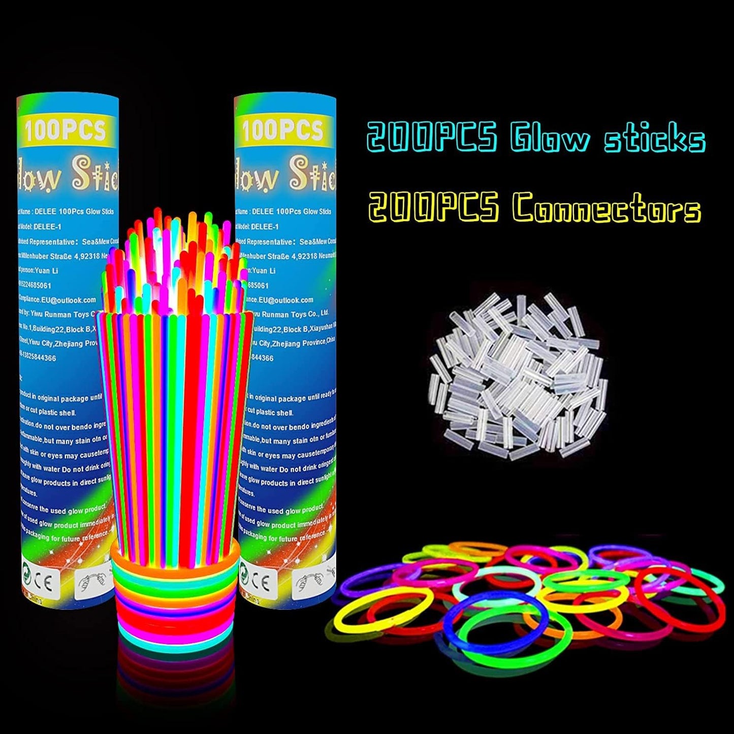 Mumoo Bear 200PCS Glow Sticks, Glowsticks Party Packs, Party Bag Fillers with Bracelet Connectors, Premium Glow Neon Necklaces for Kids Dark Party Supplies,Wedding,Festival