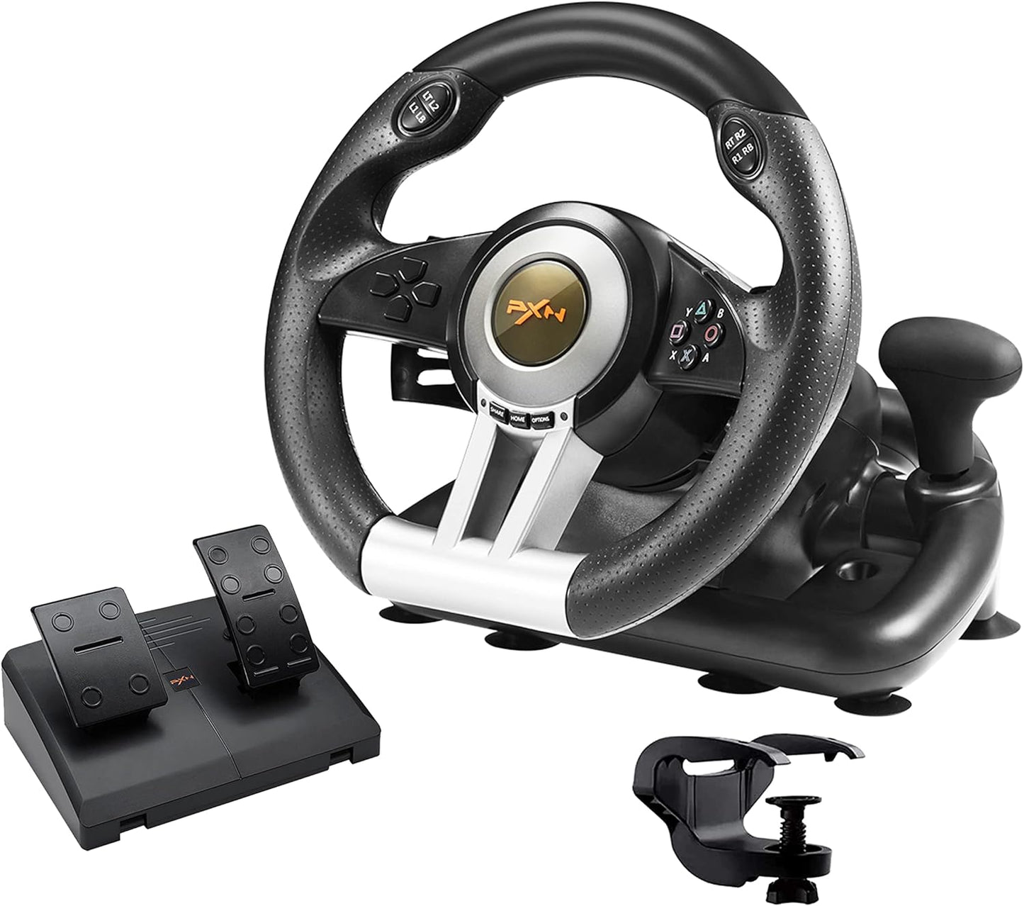 PXN V3II Simulate Racing Game Steering Wheel with Pedal, 180 Degree Steering Wheel, Compatible with Windows PC, PS3, PS4, for Switch - Black