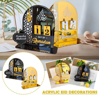 Ramadan Calendar Table Decorations Ramadan Countdown Acrylic Gifts Ramadan Kareem Decorations for Home Party Decor (Black)