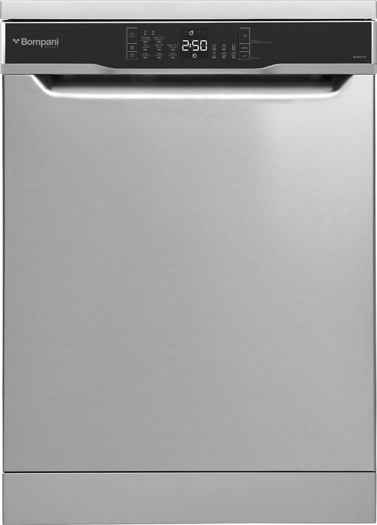 Bompani 15-Place Setting Dishwasher - Premium Inox Finish, Turbo Fan, 8 Programs, LED Display, Overflow Protection, 4-Star Energy Rating, One-Year Warranty - BO5021ST Silver