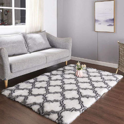 Tinyboy-hbq Area Rugs Shaggy Carpet for Living Room Bedroom Large Fluffy Carpet Modern Non-Slip Mat Multisize Rug Indoor Home Decor (Gray White, 80 x 120 cm)