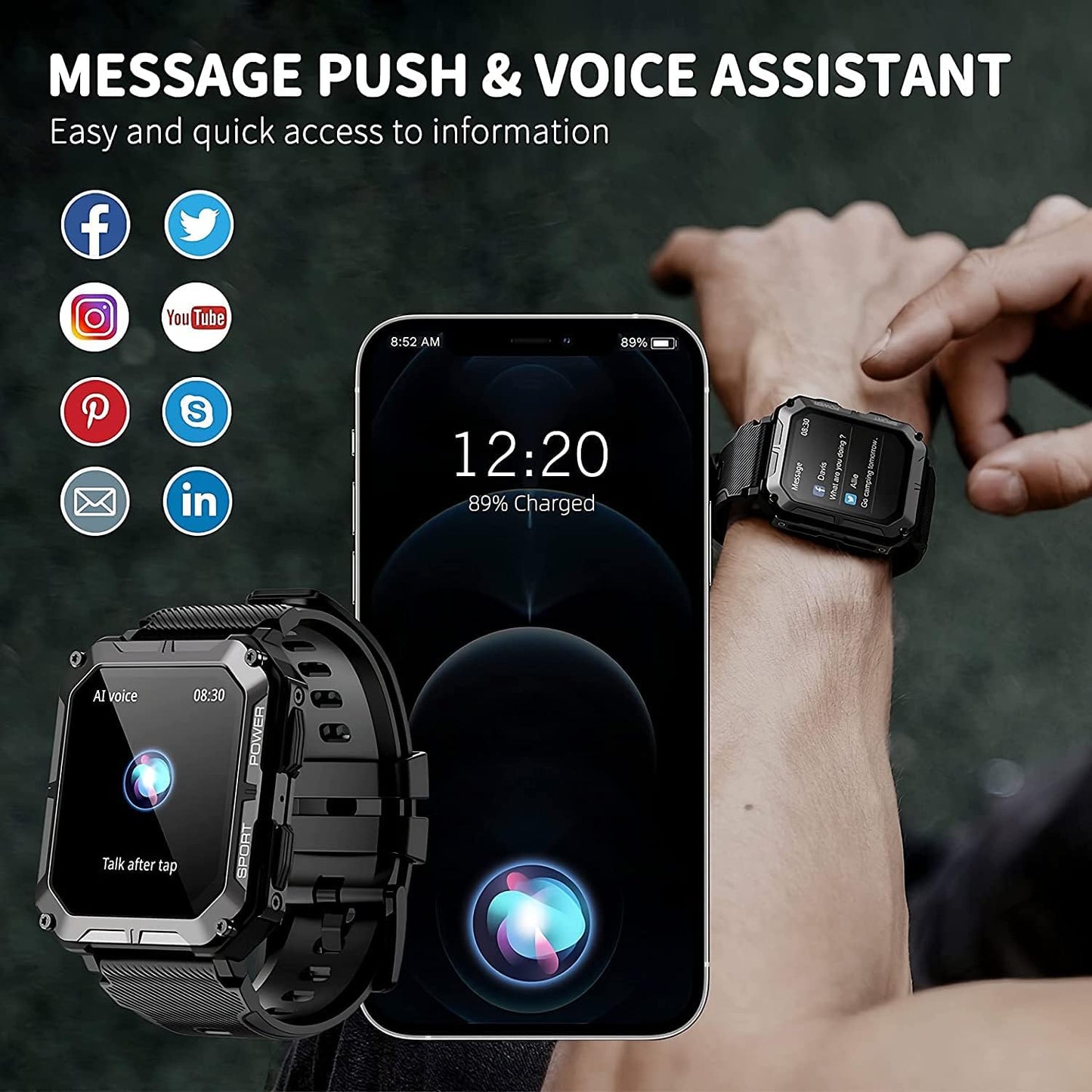 Military Smart Watch with Bluetooth Calling Smartwatch for Men and Women Fitness Tracker with Heart Rate Monitor Sleep and Waterproof