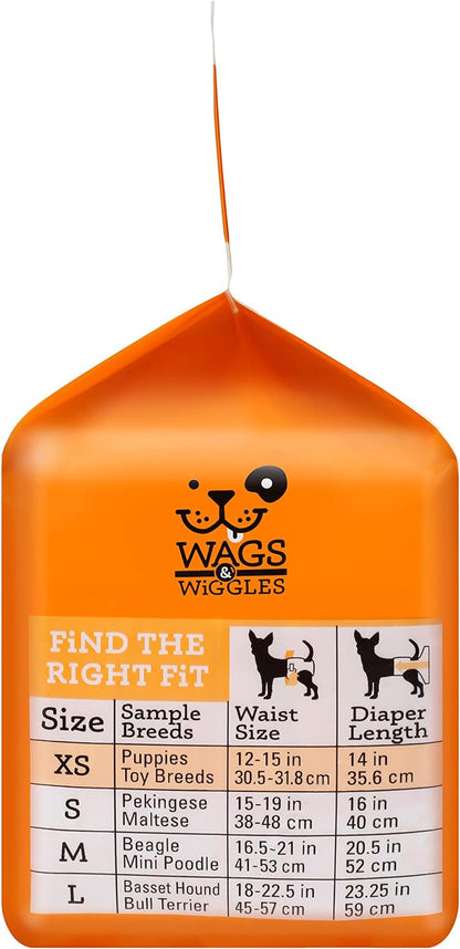 Wags & Wiggles Female Dog Diapers | Doggie Diapers for Female Dogs | Medium Dog Diapers, 16.5"-21" Waist - 12 Pack