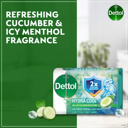 Dettol Hydra Cool Antibacterial Bar Soap, Cucumber & Icy Menthol Fragrance for Effective Germ Protection & Personal Hygiene, 165 g