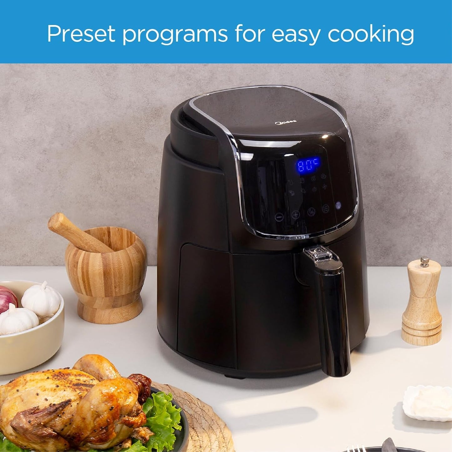 Midea 4.7L XL Digital Air Fryer 1500W with Dual Cyclone Rapid Hot Technology for Frying, Grilling, Broiling, Roasting, Baking, Toasting, Timer up to 60 minutes Temperature Control up to 200°C-MFCN40D2