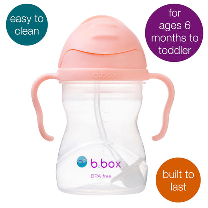 b.box Sippy Cup with Fliptop Weighted Straw, Drink from Any Angle | Spill Proof, Leak Proof & Easy Grip | BPA Free & Dishwasher Safe | Babies & Toddlers (Cherry Blossom 240ml)