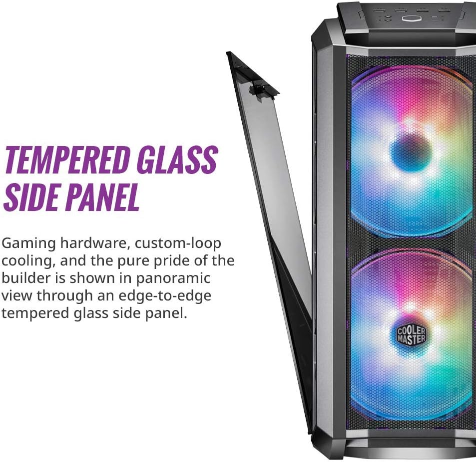 Cooler Master MasterCase H500 ARGB - PC Case with Dual 200mm Fans for High-Volume Airflow, Mesh and Transparent Front Chassis Panels, Flexible ATX Hardware Capacity