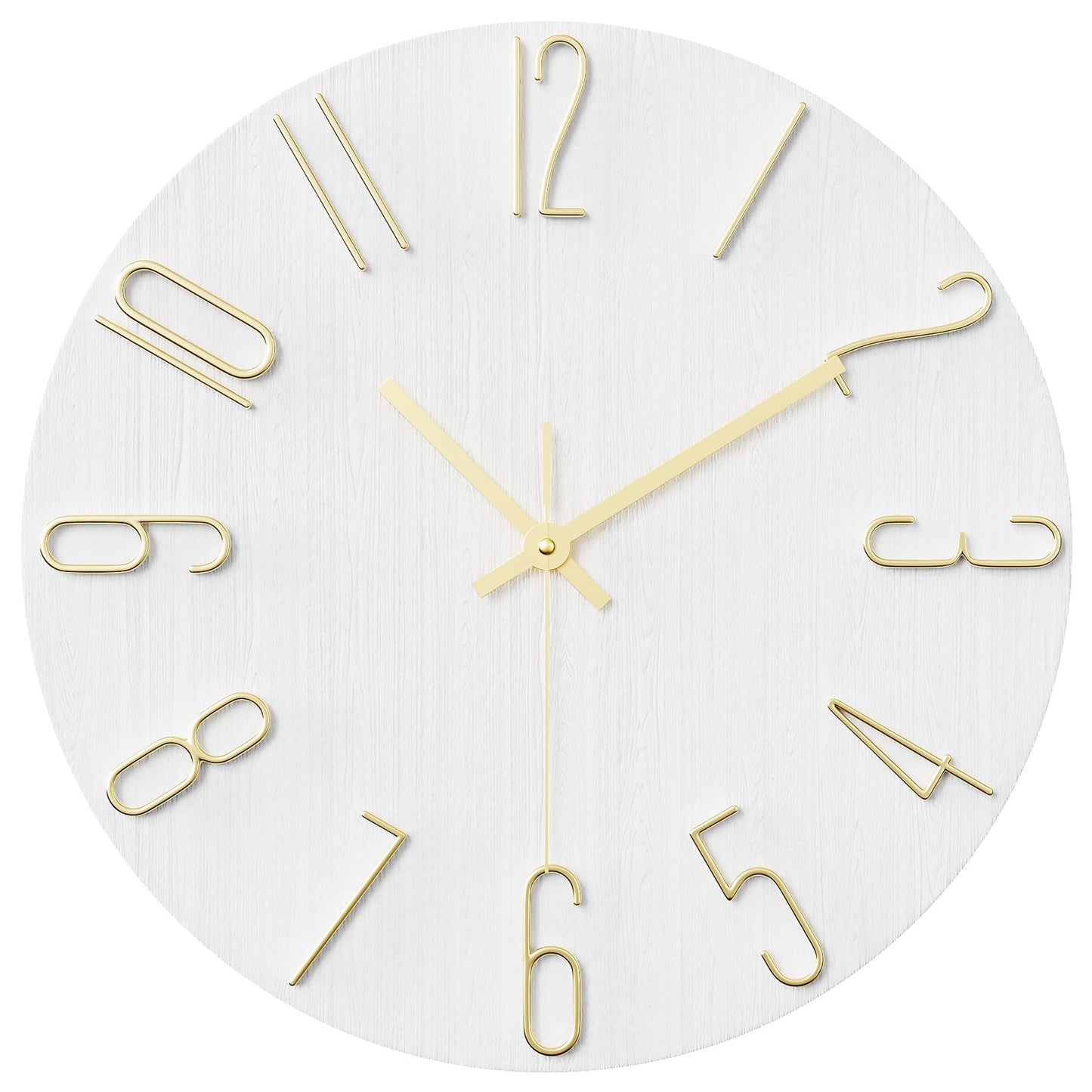 Wall Clock, 12 Inch Silent Non Ticking Battery Operated Modern Wall Clocks, Wooden Clock for Bedrrom, Kitchen, Living Room, School Office Home Decor (White)