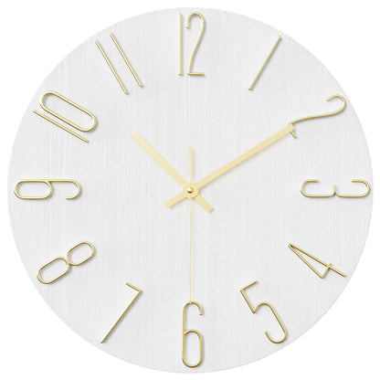 Wall Clock, 12 Inch Silent Non Ticking Battery Operated Modern Wall Clocks, Wooden Clock for Bedrrom, Kitchen, Living Room, School Office Home Decor (White)