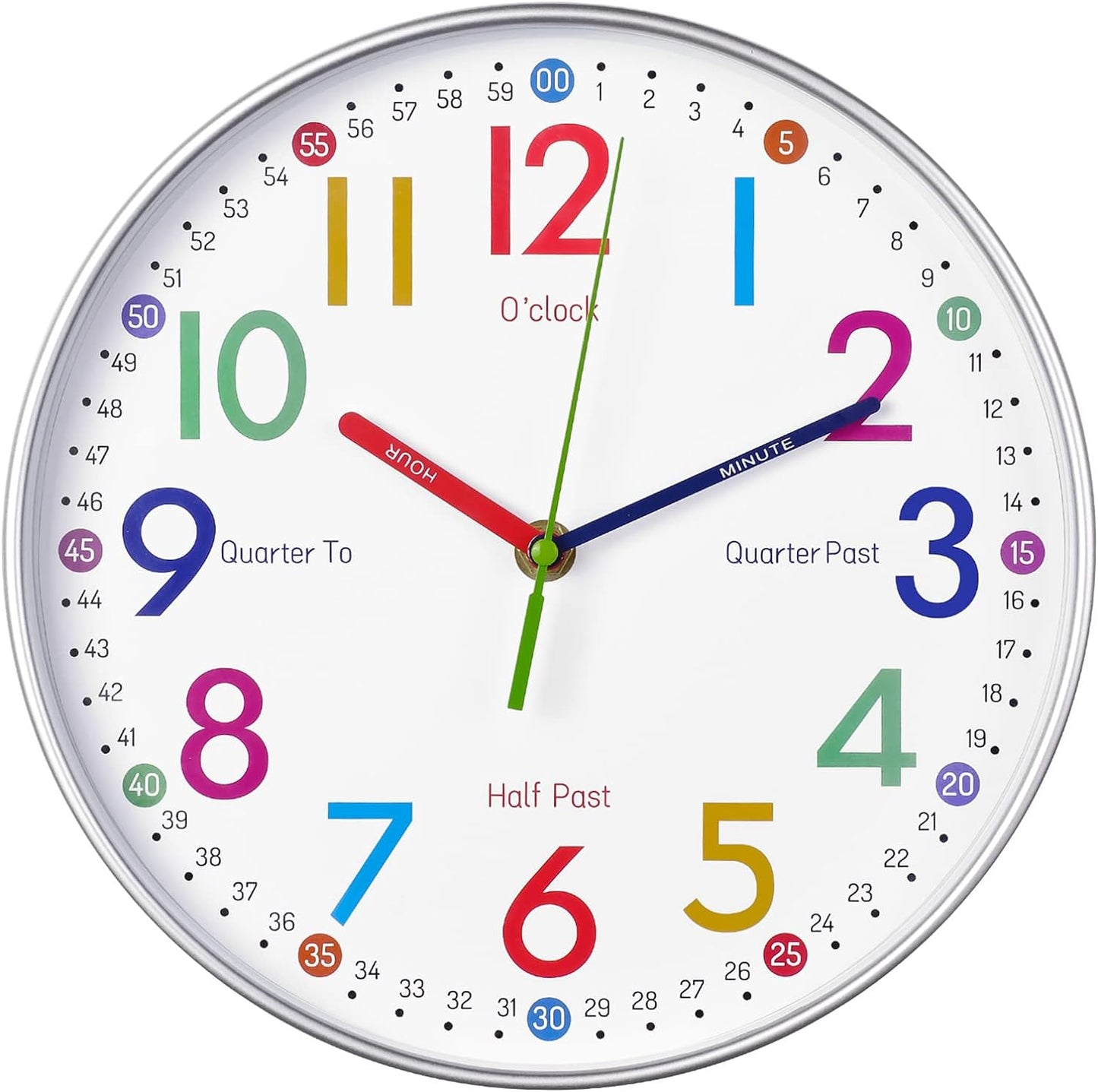 Telling Time Teaching Clock - Learning Clock for Kids - Kids Wall Clocks for Bedrooms - Kids Wall Clock- Silent Analog Kids Clock for Teaching Time,for School Classrooms Playrooms and Kids Bedrooms