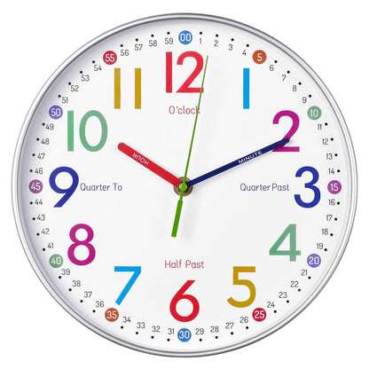 Telling Time Teaching Clock - Learning Clock for Kids - Kids Wall Clocks for Bedrooms - Kids Wall Clock- Silent Analog Kids Clock for Teaching Time,for School Classrooms Playrooms and Kids Bedrooms