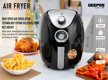 Geepas 2.5L Capacity Air fryer |1300W Air Fryer With Rapid Air Circulation System|Black"Min-1 year manufacturer warranty"-GAF37521