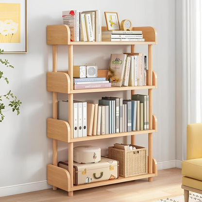 U-HOOME 4-Tier Open Bookshelf -Freestanding Bookcase,Book Shelf Book Rack,Wood Storage Shelves Display Stand with Top Edge and Solid Wood Frame for Living Room,Home Office,Storage Cabinet