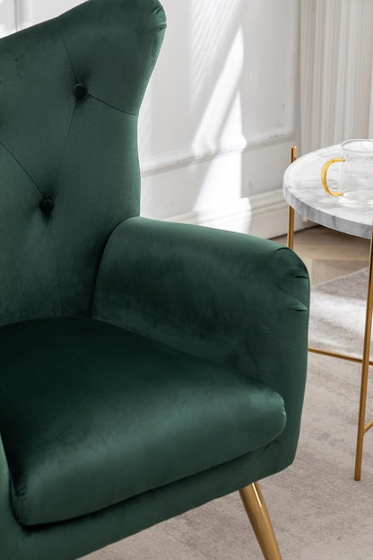 Roundhill Furniture Sovarol Velvet Button-Tufted Wing Back Accent Chair, Green