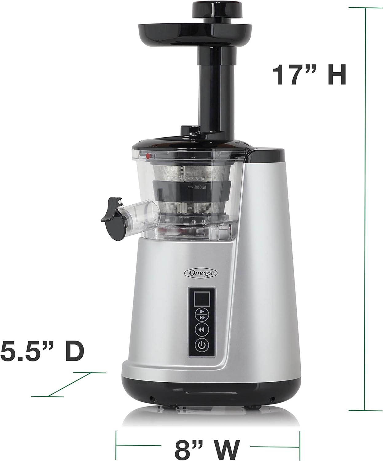 OMEGA Juicer Cold Press 365 Vertical Slow Masticating Extractor for Fruits and Vegetables, BPA Free, 65 RPM, 150 Watts, Silver