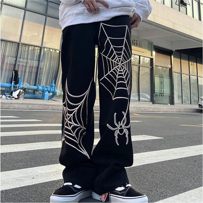 FantasyGears Y2k Jeans Men Grunge Hip Hop Baggy Pants Straight Leg Graphic Denim Joggers Loose Goth Trousers Streetwear