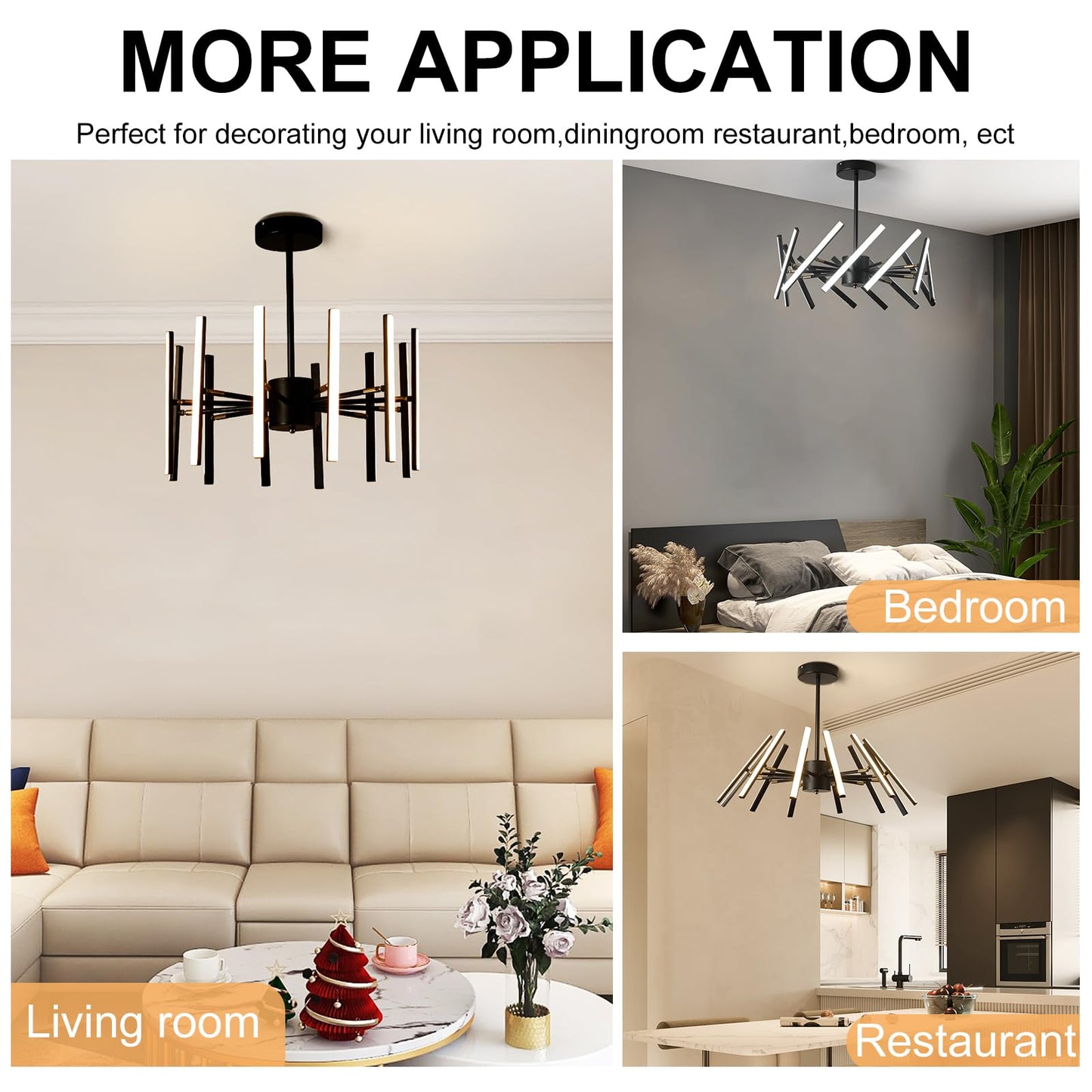 Jaycomey Modern LED Chandelier,63W Dimmable Black LED Pendant Light,12 Lights Embedded Mount Chandeliers Dining Room Light Fixtures,DIY Flush Mount Ceiling Lamp for Bedroom Living Room 55cm