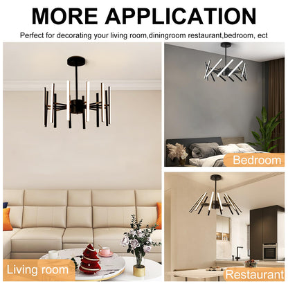 Jaycomey Modern LED Chandelier,63W Dimmable Black LED Pendant Light,12 Lights Embedded Mount Chandeliers Dining Room Light Fixtures,DIY Flush Mount Ceiling Lamp for Bedroom Living Room 55cm