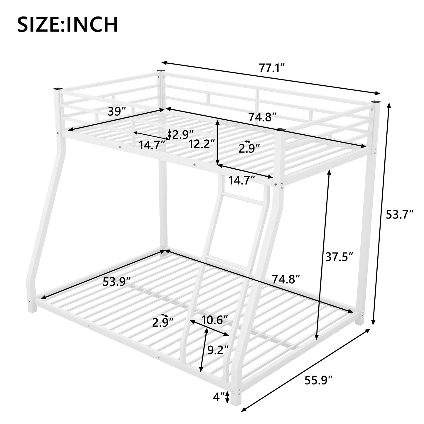 Bellemave Bunk Bed Full Over Queen, Heavy Duty Metal Bunk Bed Frame, Queen bunk Bed for Adults, Adult bunk beds Heavy Duty, Full XL Bunk Bed, Black