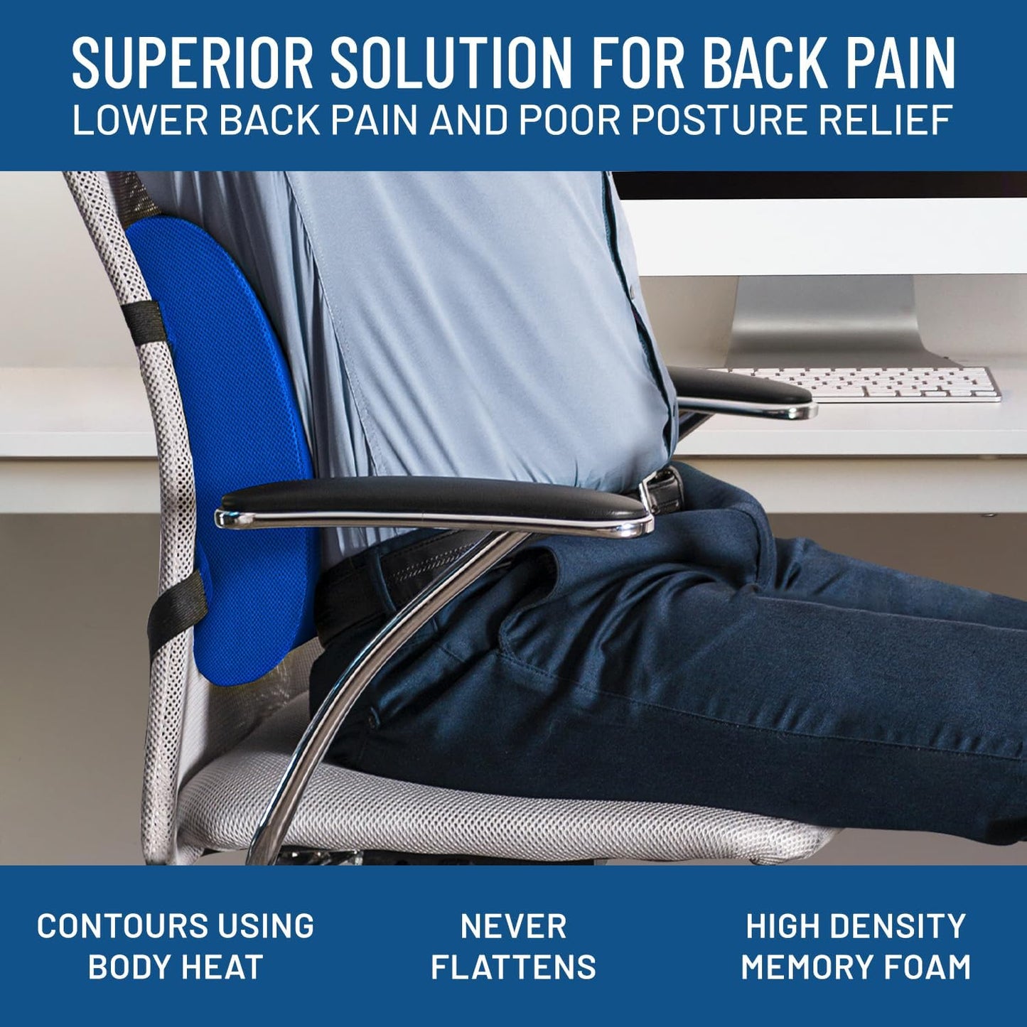 Everlasting Comfort The Original Lumbar Support Pillow - Improves Posture, Promotes Back Pain Relief - Superior Office Chair Back Support for Gaming and Desk Chairs - Lumbar Pillow for Car, Couch