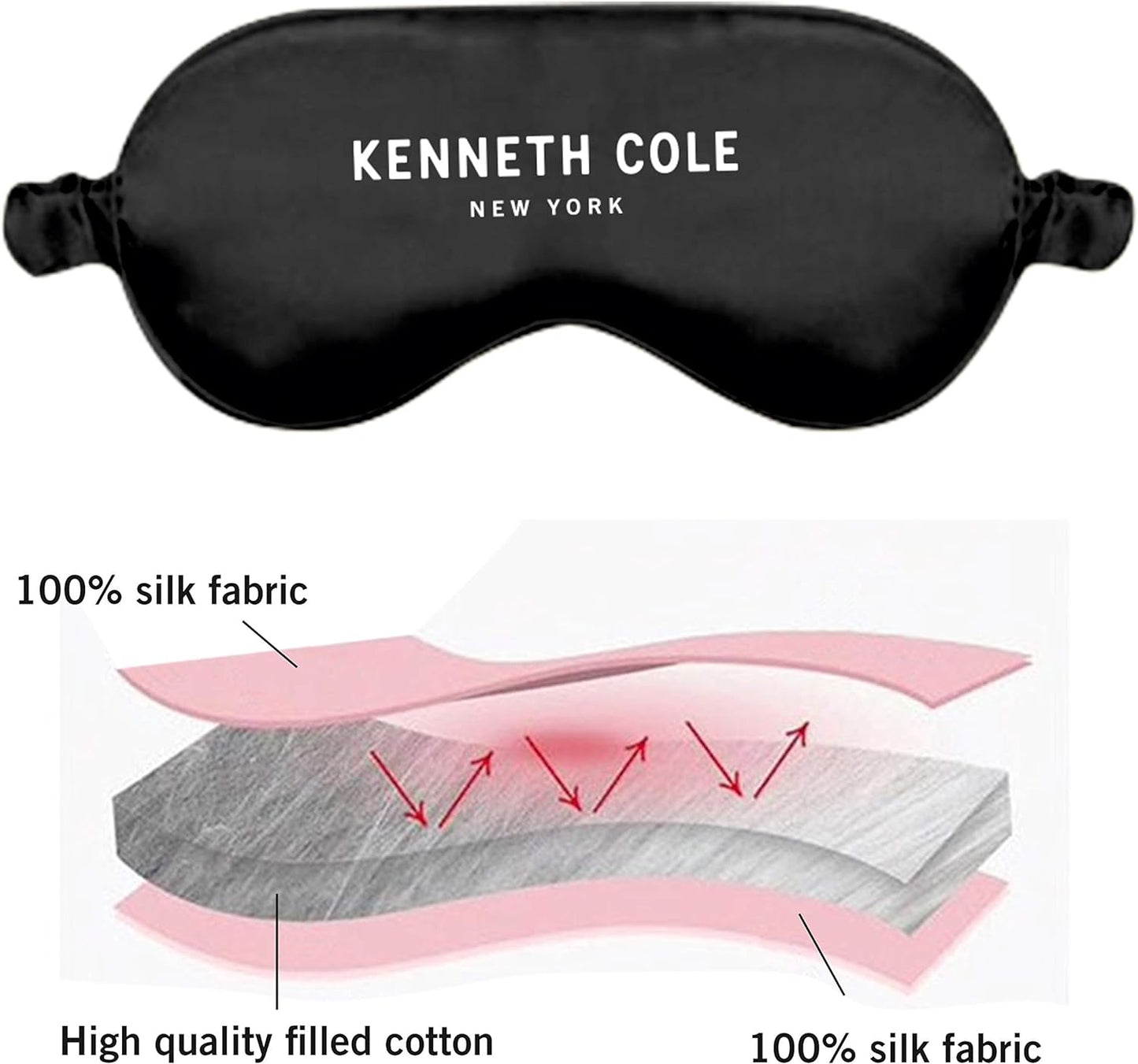 Kenneth Cole Pure Silk Sleep Mask, Eye Mask Cooling Reusable Super Soft With Adjustable Strap for Sleeping And Eye Mask For Sleeping Blocks Light Reduces Puffy Eyes, Black, Pack of 1