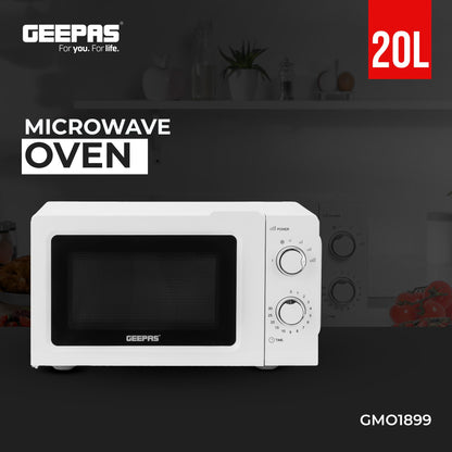 Geepas GMO1899 20L Microwave Oven - 1100W Solo Microwave Oven with 5 Power Levels -Oven for Standard Size of Dinner Plate| 2 Year Warranty