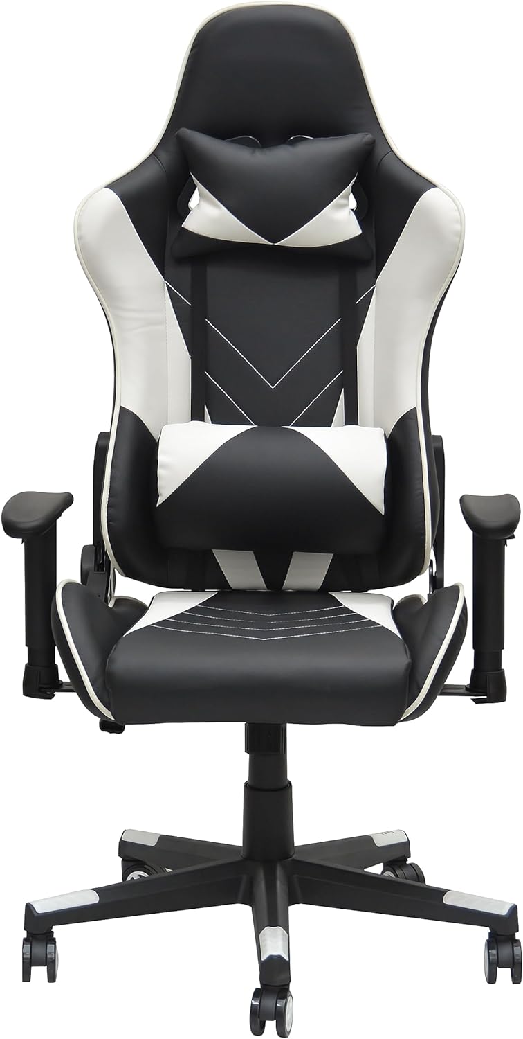 Multi Home Furniture Modern design Best Executive gaming chair MH-1006-Black White for Video Gaming Chair for Pc with fully reclining back and head rest and soft leather (Black White)