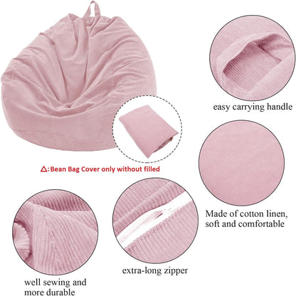 KOWAKA NO Filler Bean Bag Cover, Bean Bag Chair Sofa Cover for Home, Not Filler Bean Bag Covers Bean Bags for Adults & Kids,for Indoor Home Living Room (Pink(corduroy), M(80x90cm))