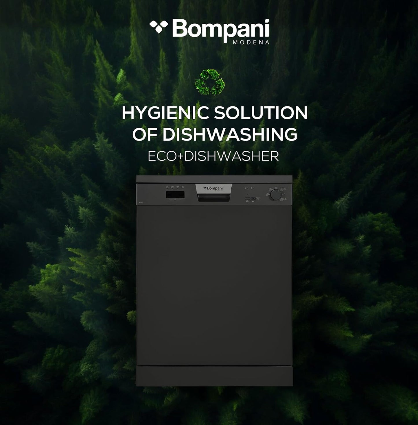 Bompani Free-Standing Dishwasher, 5 Programs, 12 Place Settings, LED Indicator, 1-Year Warranty – Efficient, Stylish, and Made in Turkey in Dark Silver Finish - BO5011