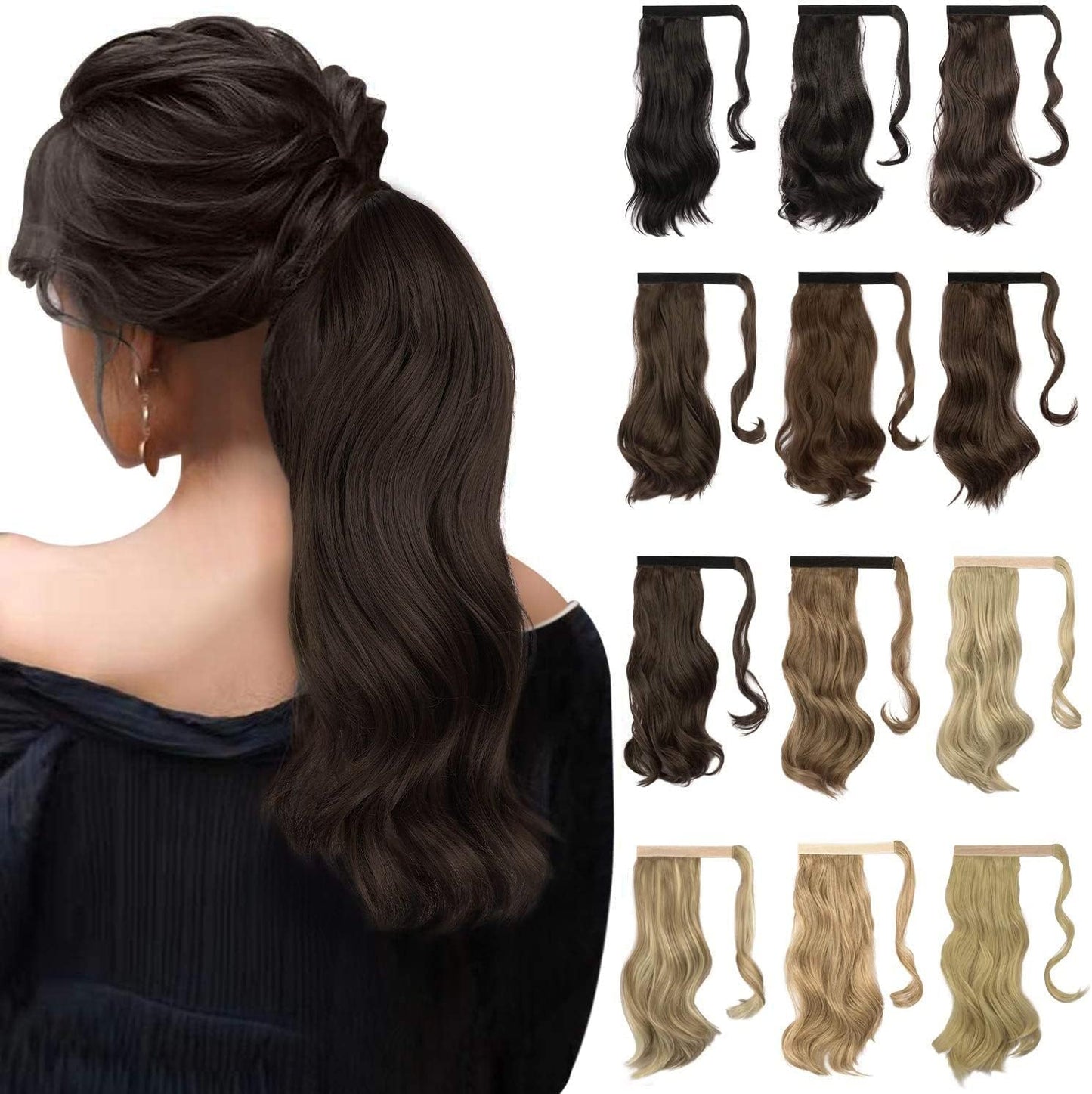 Long Straight Ponytail Extension Wrap Around Off Black Synthetic Hair Extensions One Piece Hairpiece Pony Tail Extension for Women (STRAIGHT, 1B)